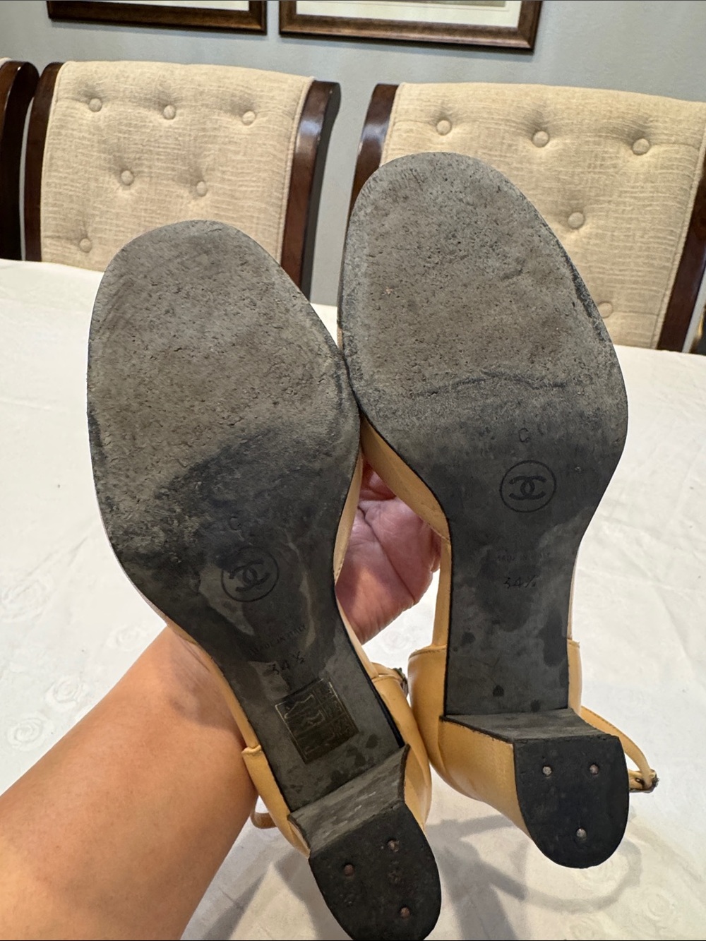 Authentic CHANEL Beige and Black Two-Tone Mary Jane Block Heel Pumps - Picture 4 of 14